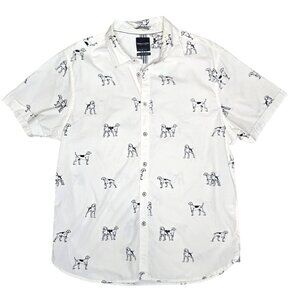 Denim & Flower Nicky Slim Fit Short Sleeve Button-Up Shirt L Dog Print White